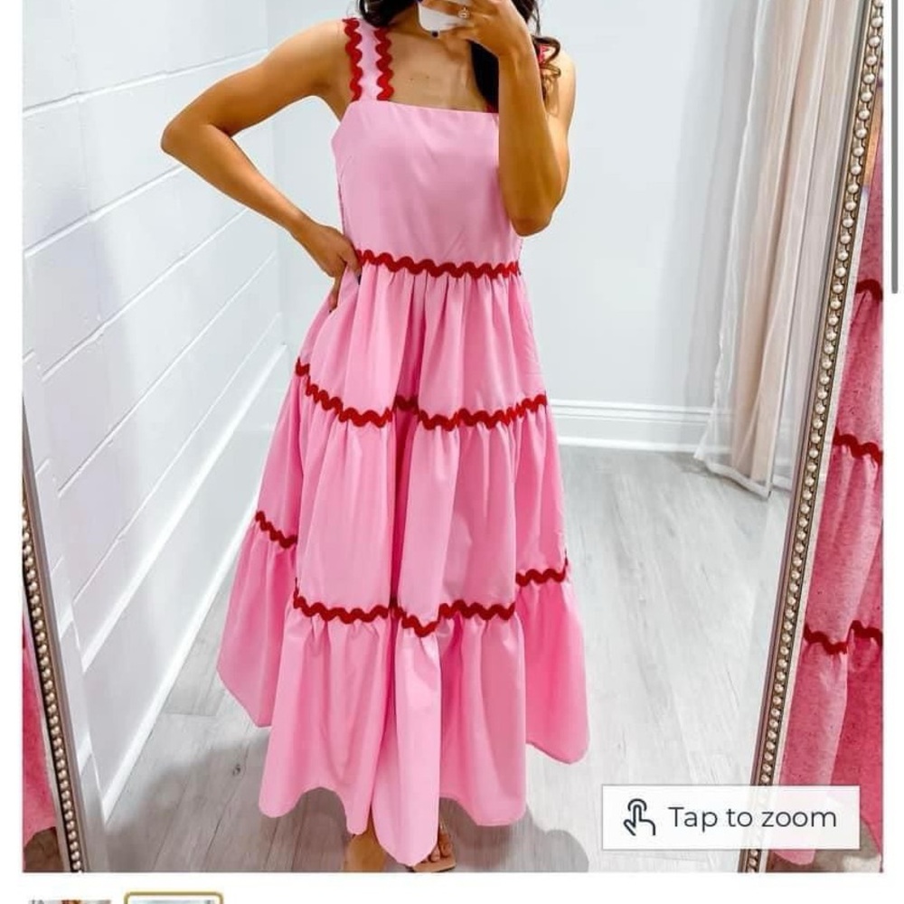 Hot Pink & Red Ric Rac Midi Dress